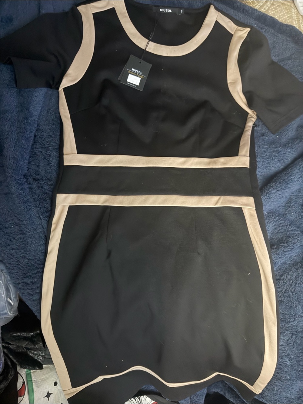 Miusol Black Midi Dress with Beige Trim new with tags
